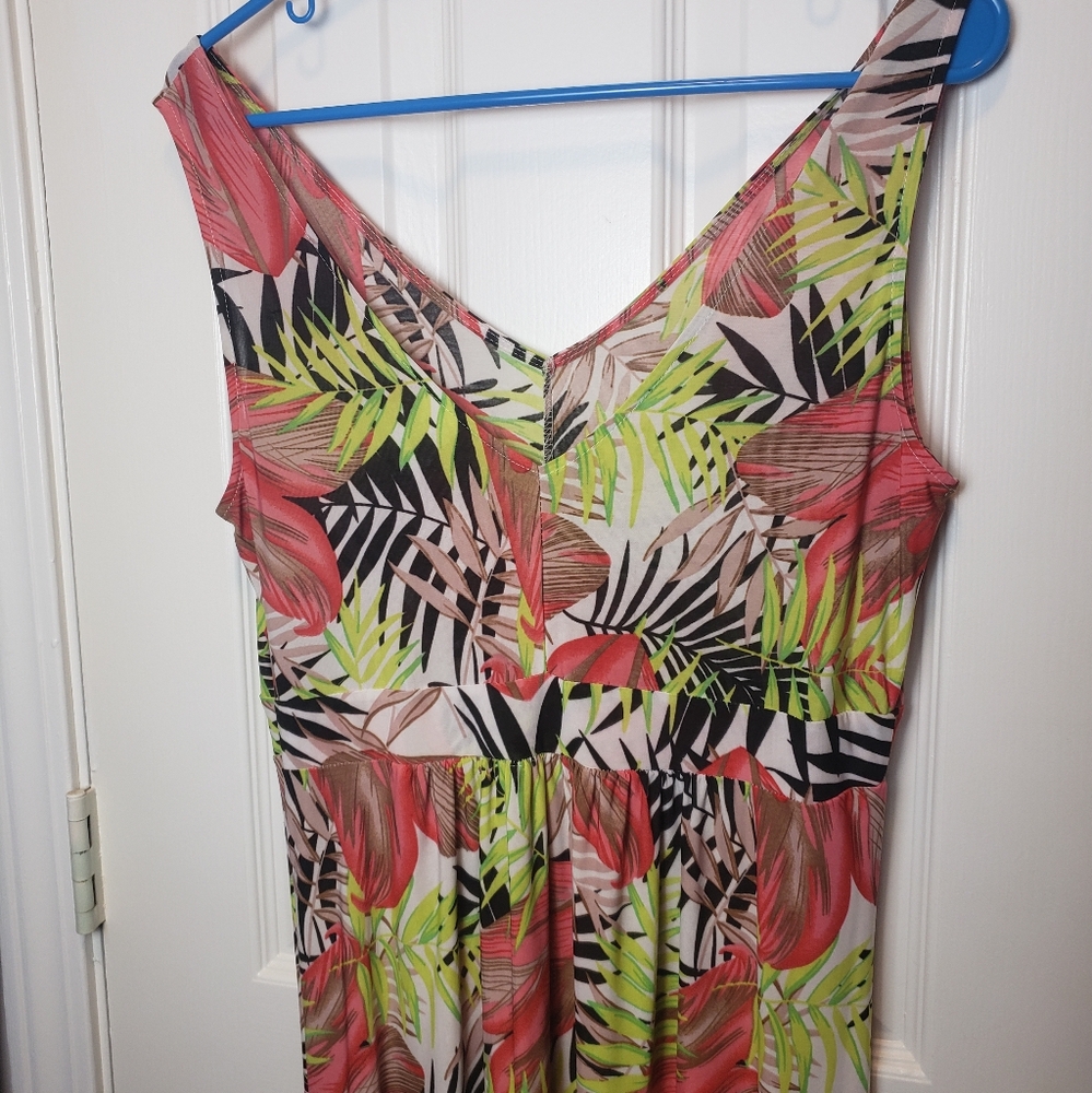 West Loop Women Stretchy V-Neck Tropical Vibrant Maxi Dress - Picture 2 of 10